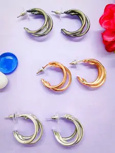 FEMMIBELLA Set Of 3 Silver-Plated Triple Twist Half Hoop Earrings