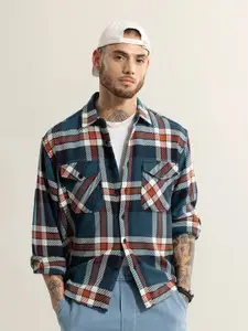 Snitch Blue Classic Tailored Fit Checked Cotton Casual Shirt