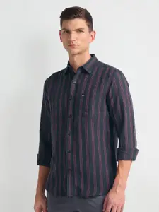 Arrow Sport Slim Fit Vertical Striped Spread Collar Casual Shirt