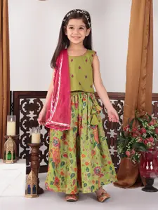 Here&Now X Kinder Kids Girls Embroidered Ready to Wear Lehenga & Blouse With Dupatta