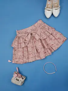 One Friday Girls Floral Printed Flared Knee-Length Skirt