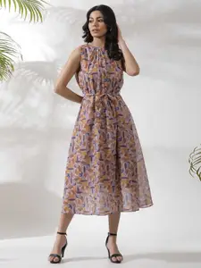 W Abstract Printed Sleeveless A-Line Midi Dress