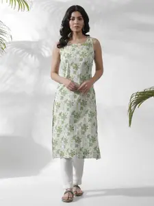 W Floral Printed Thread Work Pure Cotton Straight Kurta