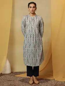 W Off White Ethnic Motifs Printed Cotton Kurta