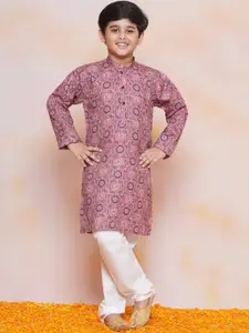Aj DEZInES Boys Floral Printed Straight Mandarin Collar Pure Cotton Kurta With Pyjama