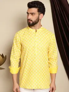 Anouk Yellow Floral Printed Cotton Linen Straight Short Kurta