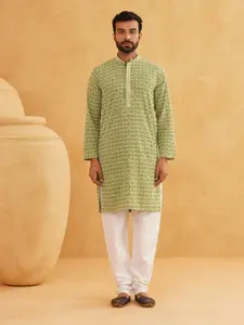 SOJANYA Geometric Embroidered Regular Pure Cotton Kurta With Churidar
