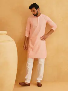 SOJANYA Geometric Embroidered Mandarin Collar Thread Work Pure Cotton Kurta & Churidar