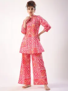 JISORA Pink Ethnic Motifs Printed Night suit