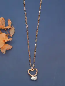 Designbox Rose Gold Plated Crystal Stone Studded Pendant With Attached Chain