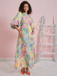 Athena Floral Print Flared Sleeve Crepe Maxi Dress