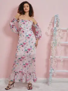 Athena Floral Print Off-Shoulder Bell Sleeve Georgette Maxi Dress