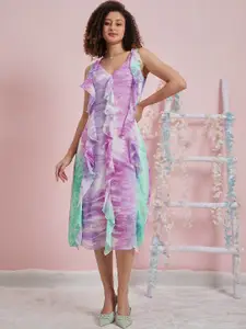 Athena Printed Ruffled Georgette A-Line Midi Dress