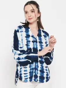 Ruhaans Classic Tie & Dye Print Mandarin Collar Casual Shirt