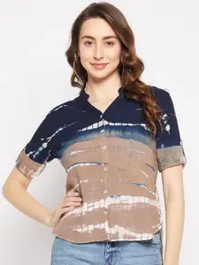 Ruhaans Classic Tie & Dye Mandarin Collar Casual Shirt