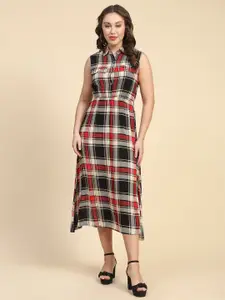 BAESD Checked Cotton  A-Line Midi Dress