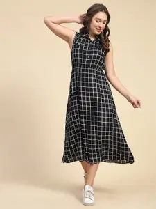 BAESD Checked Cotton A-Line Midi Dress
