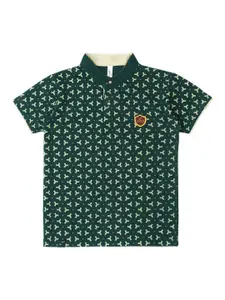 earth conscious Boys Geometric Printed Polo Collar Cotton T-Shirt