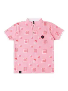 earth conscious Boys Geometric Printed Henley Neck Cotton T-shirt