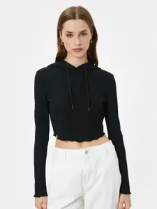 Koton Hooded Long Sleeves Raw Edge Corp T-shirt