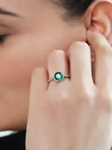 Zavya 925 Rhodium-Plated CZ Studded Finger Ring