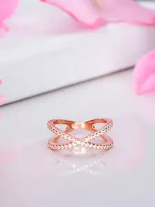 Zavya 925 Pure Sterling Silver Rose Gold Plated CZ Studded Ring
