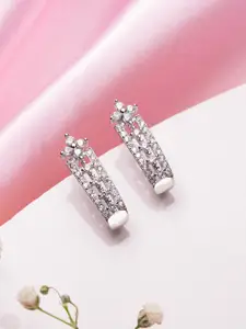 Zavya 925 Pure Sterling Silver Rhodium-Plated Contemporary Half Hoop Earrings