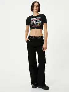 Koton Typography Printed Fitted Crop Top