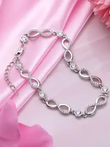Zavya Women Sterling Silver Cubic Zirconia Rhodium-Plated Link Bracelet
