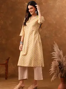 Anouk Ethnic Motifs Printed Pure Cotton Straight Kurta