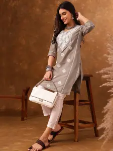 Anouk Embroidered Pure Cotton Panelled Kurta