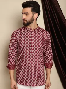Anouk Maroon Ethnic Motifs Printed Band Collar Short Kurta