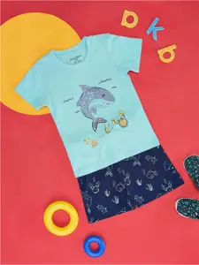Pantaloons Baby Infant Boys Graphic Printed Pure Cotton T-Shirt With Shorts
