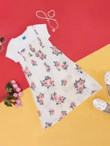 YU by Pantaloons Girls Floral Printed Round Neck Short Sleeves Jumper Dress