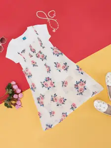 YU by Pantaloons Girls Floral Printed Round Neck Short Sleeves Jumper Dress