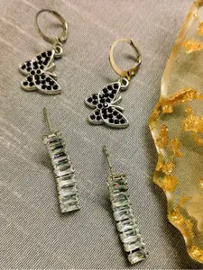 FEMMIBELLA Set of 2 Silver Plated Cubic Zirconia Hoop & Drop Earrings