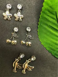 FEMMIBELLA Set of 3 Silver Plated Cubic Zirconia Drop Earrings