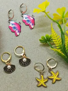 FEMMIBELLA Set Of 3 Gold-Plated Contemporary Drop Earrings