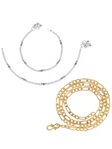 AanyaCentric Set Of 2 Gold-Plated Neckalace With Silver-Plated Anklet