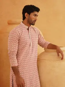 SOJANYA Ethnic Motifs Embroidered Mandarin Collar Pure Cotton Straight Kurta