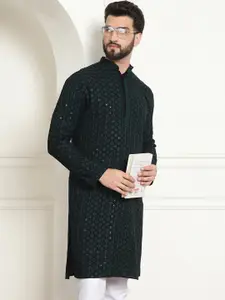 SOJANYA Geometric Embroidered Sequinned Pure Cotton Kurta