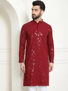 SOJANYA Geometric Embroidered Sequinned Pure Cotton Kurta