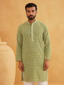 SOJANYA Geometric Embroidered Sequinned Pure Cotton Kurta