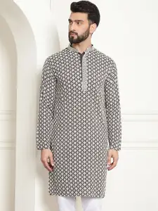 SOJANYA Ethnic Motifs Embroidered Mandarin Collar Pure Cotton Straight Kurta