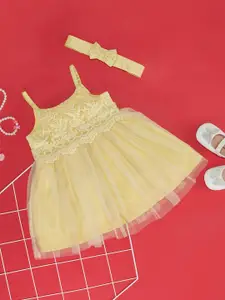 Pantaloons Baby Kids-Girls Self Design Shoulder Straps Lace Inserts Fit & Flare Dress