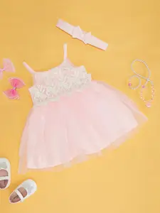 Pantaloons Baby Kids-Girls Self Design Shoulder Straps Lace Inserts Fit & Flare Dress