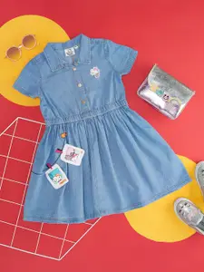 Pantaloons Junior Kids-Girls Shirt Collar Pure Cotton Fit & Flare Dress