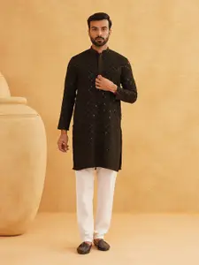 SOJANYA Embroidered Sequinned Pure Cotton Kurta with Churidar