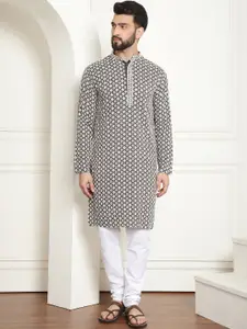 SOJANYA Floral Embroidered Thread Work Straight Pure Cotton Kurta with Churidar