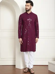 SOJANYA Geometric Embroidered Sequinned Pure Cotton Kurta with Churidar